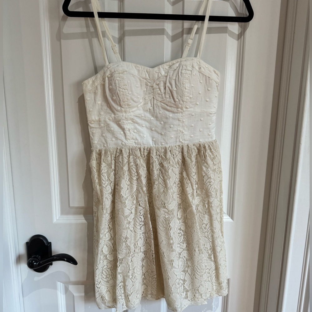 Cream Lace Dress with Spaghetti Straps